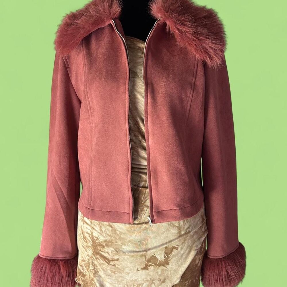 Forever 21 Rust Faux Fur Jacket Penny Lane Y2K 70s Size S